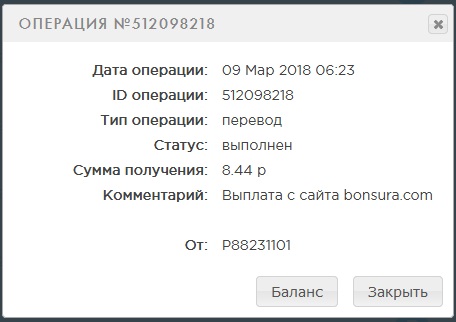 Выплата 8.44 рубля bonsura