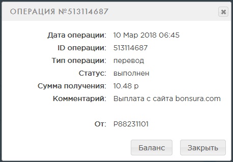 Выплата 10.48 рубля bonsura
