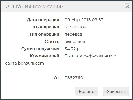 Реферальная выплата 34.32 руб. bonsura